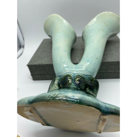 Vintage Hull Green‎ Woodland Double Horn Bud Vase green and Blue 40s 103 - Picture 8 of 10